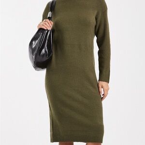 Olive Green Knit Sweater Dress - Women's